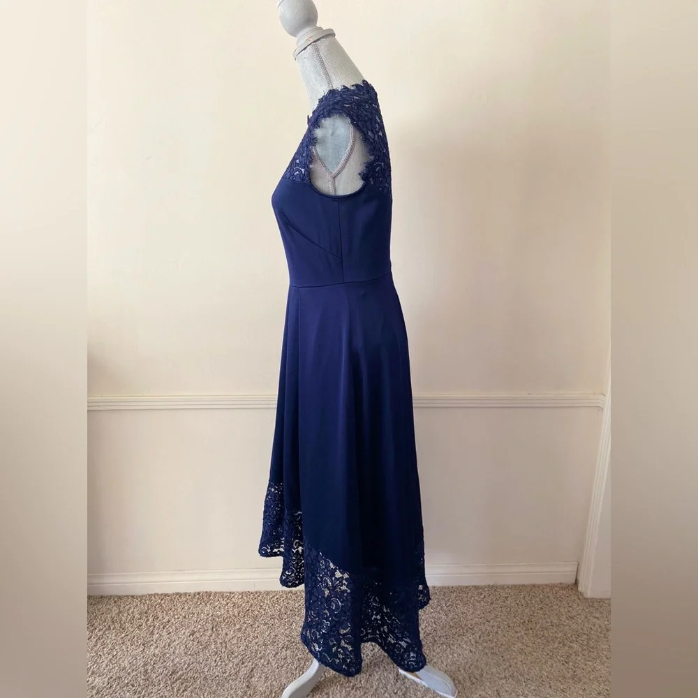 SHOSHANNA MIDNIGHT 💙NAVY BLUE💙 BEAUTIFUL HIGH-LOW LACE  DRESS SIZE 4 🌟EUC🌟